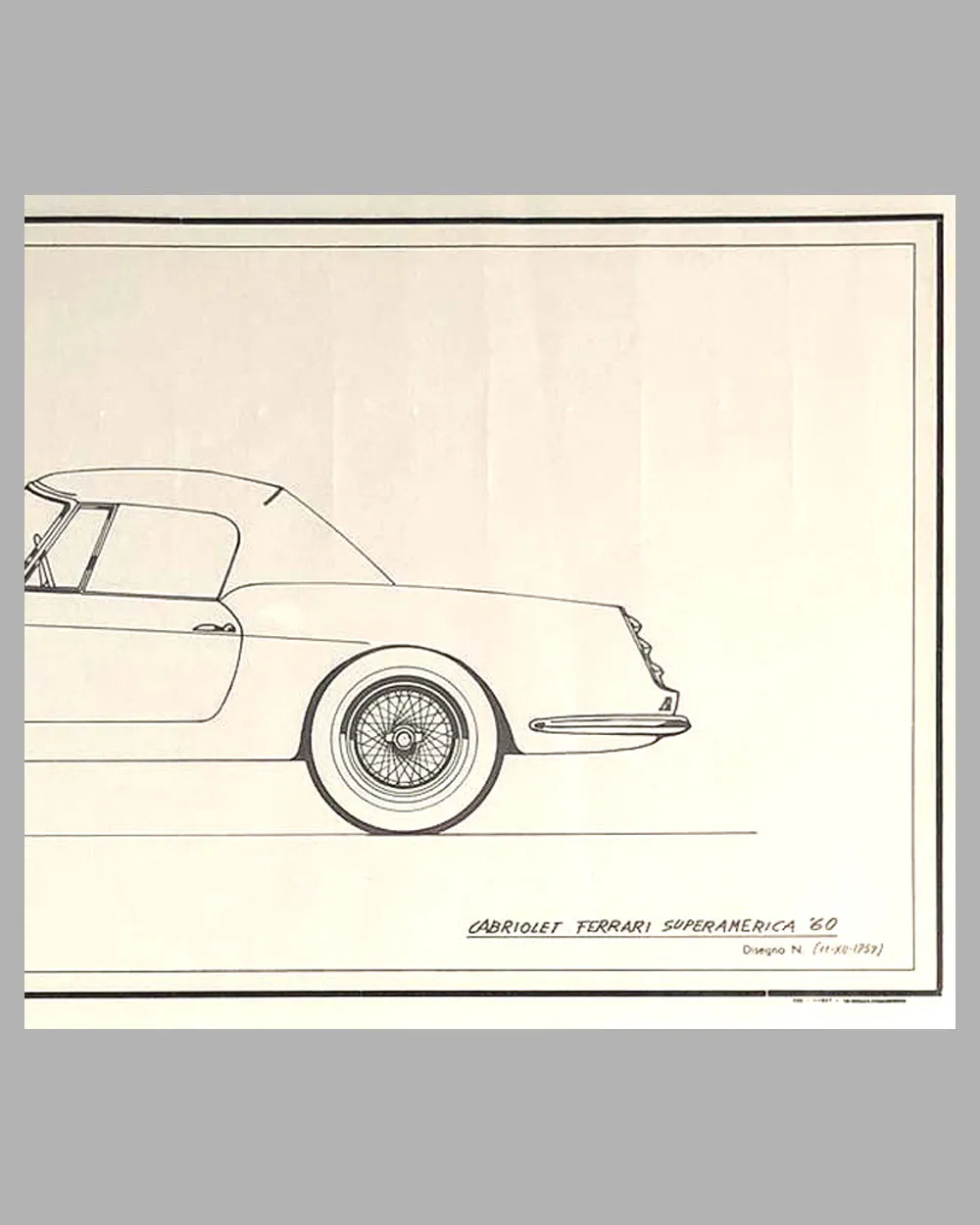 1960 Ferrari Superamerica Cabriolet China Ink Original Drawing by the Pininfarina Studio