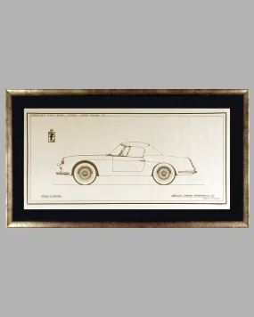 1960 Ferrari Superamerica Cabriolet China Ink Original Drawing by the Pininfarina Studio