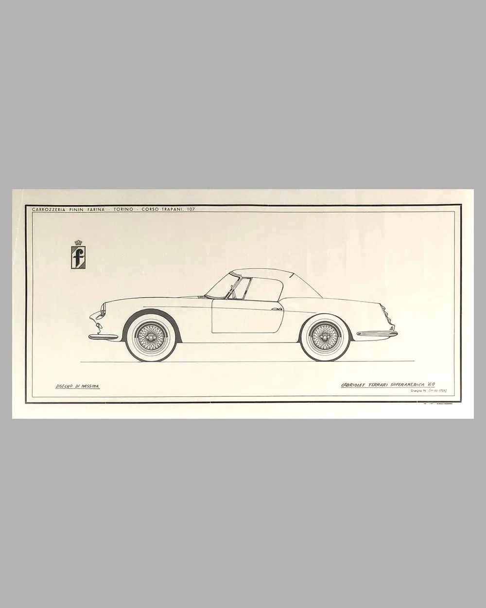 1960 Ferrari Superamerica Cabriolet China Ink Original Drawing by the Pininfarina Studio