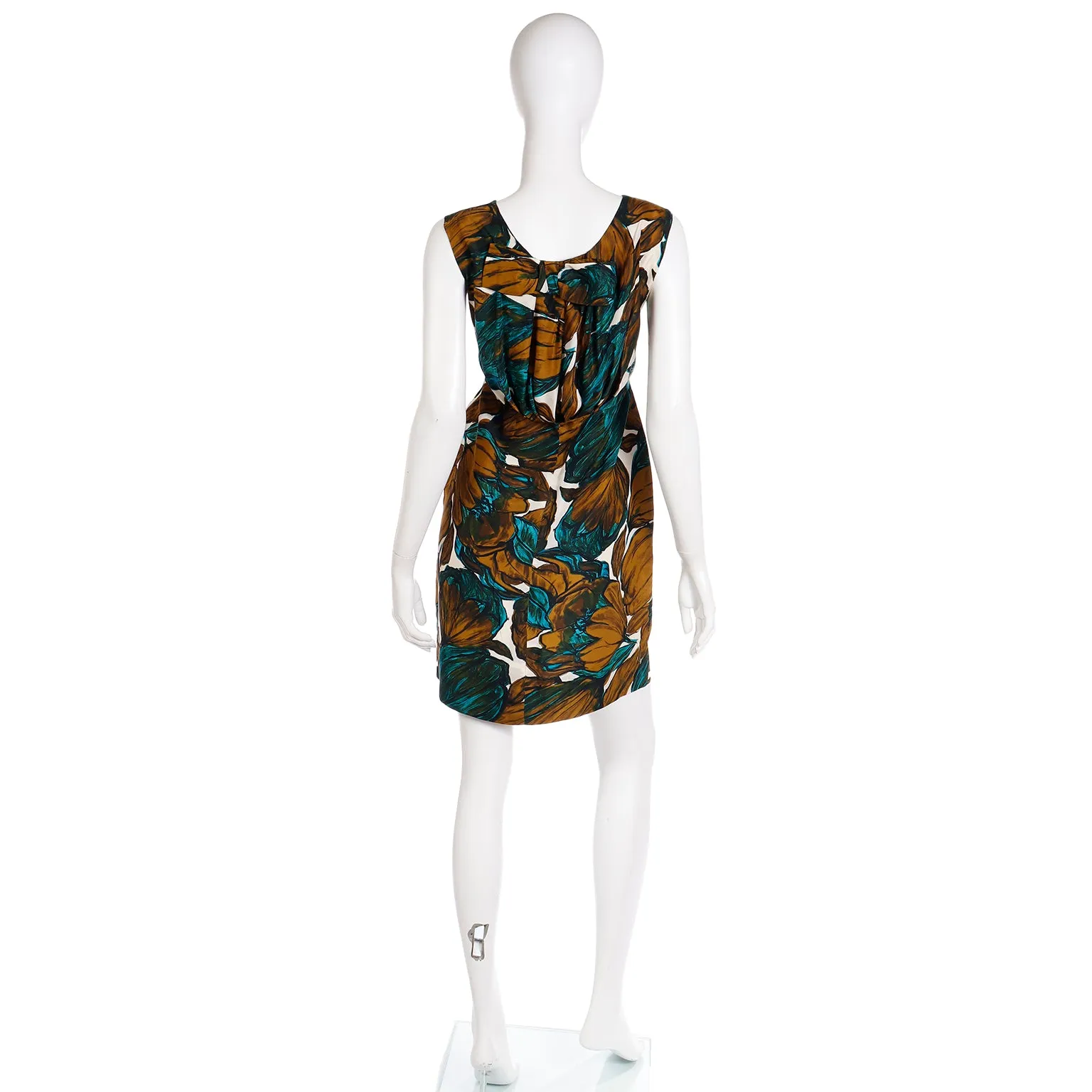 1960s Suzy Perette Blue Green & Copper Brown Sleeveless Silk Dress