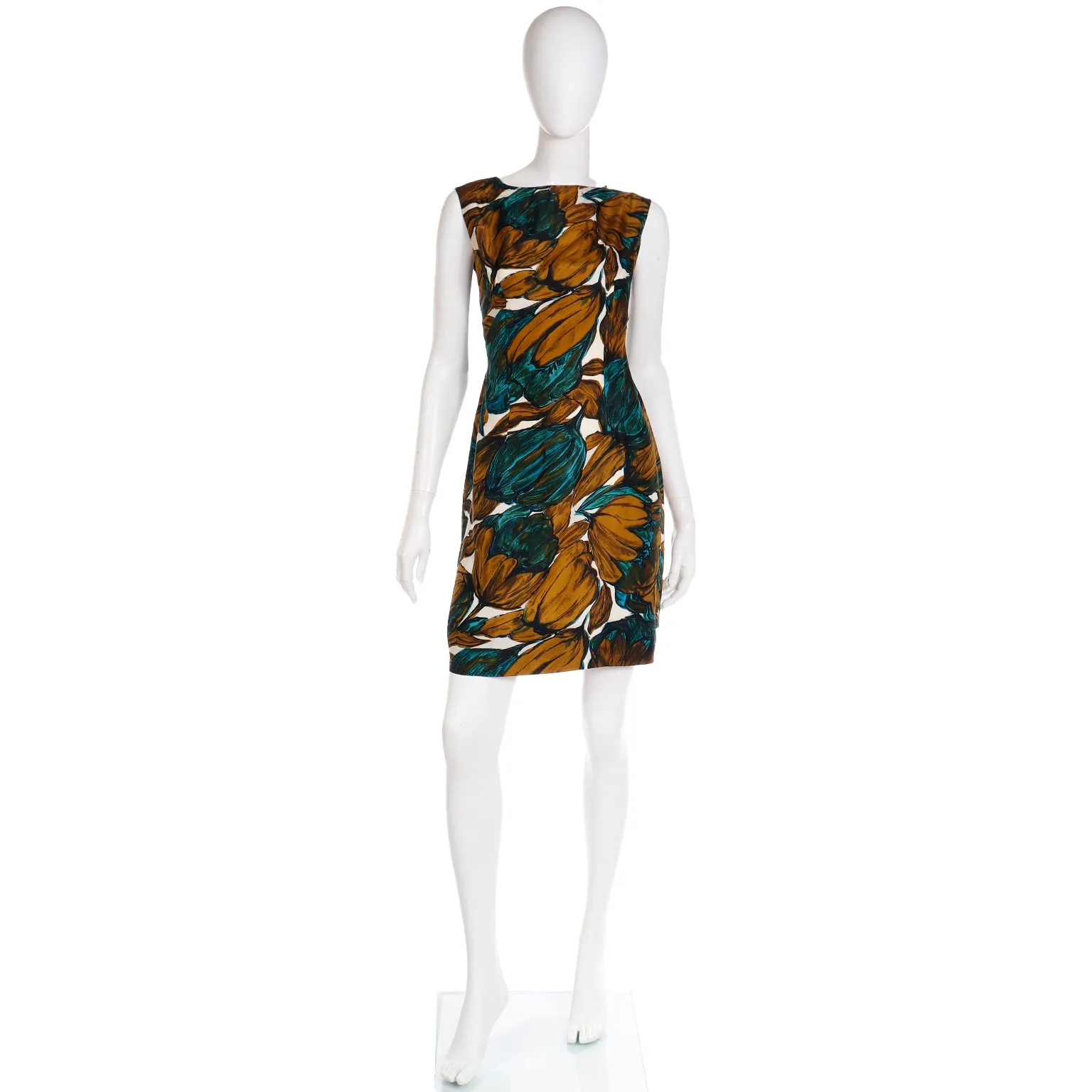 1960s Suzy Perette Blue Green & Copper Brown Sleeveless Silk Dress