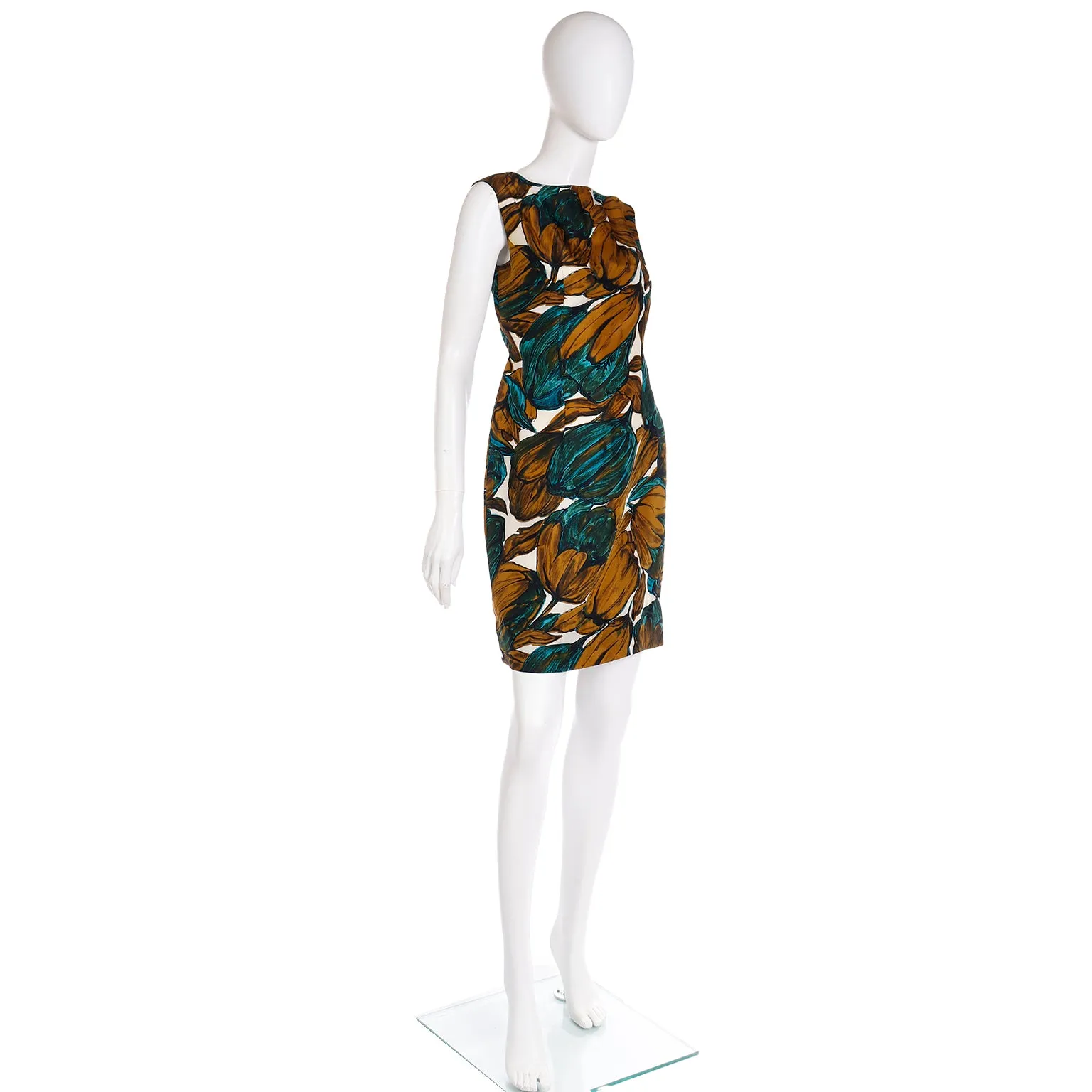 1960s Suzy Perette Blue Green & Copper Brown Sleeveless Silk Dress