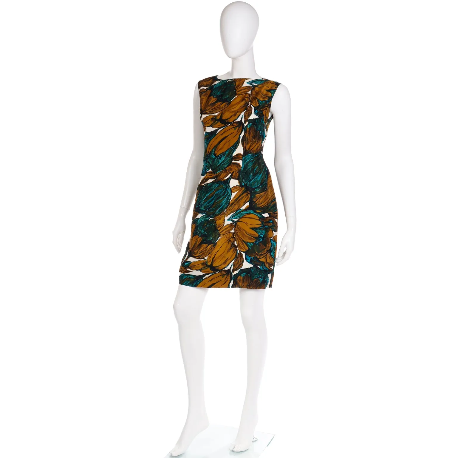 1960s Suzy Perette Blue Green & Copper Brown Sleeveless Silk Dress