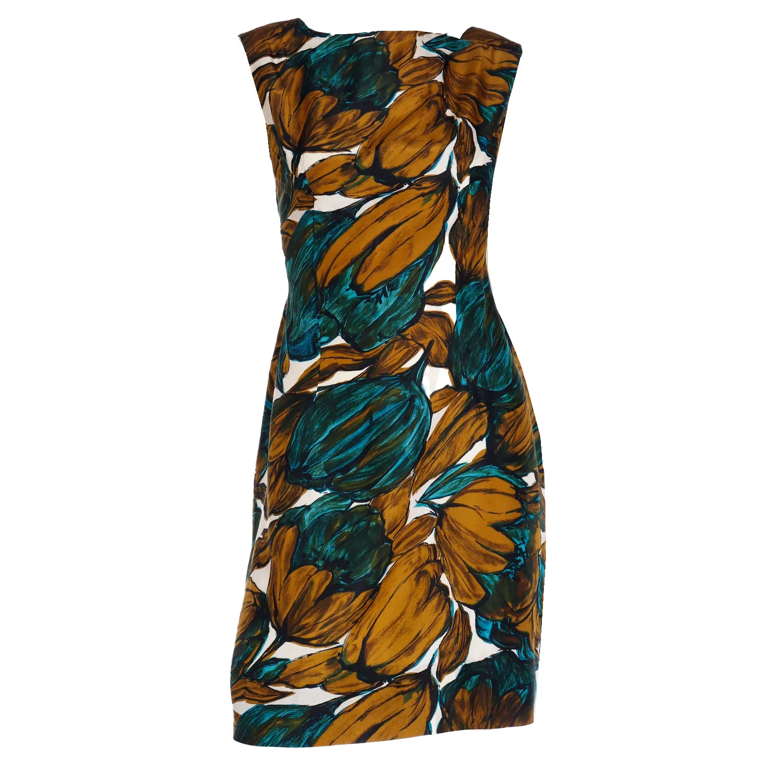 1960s Suzy Perette Blue Green & Copper Brown Sleeveless Silk Dress