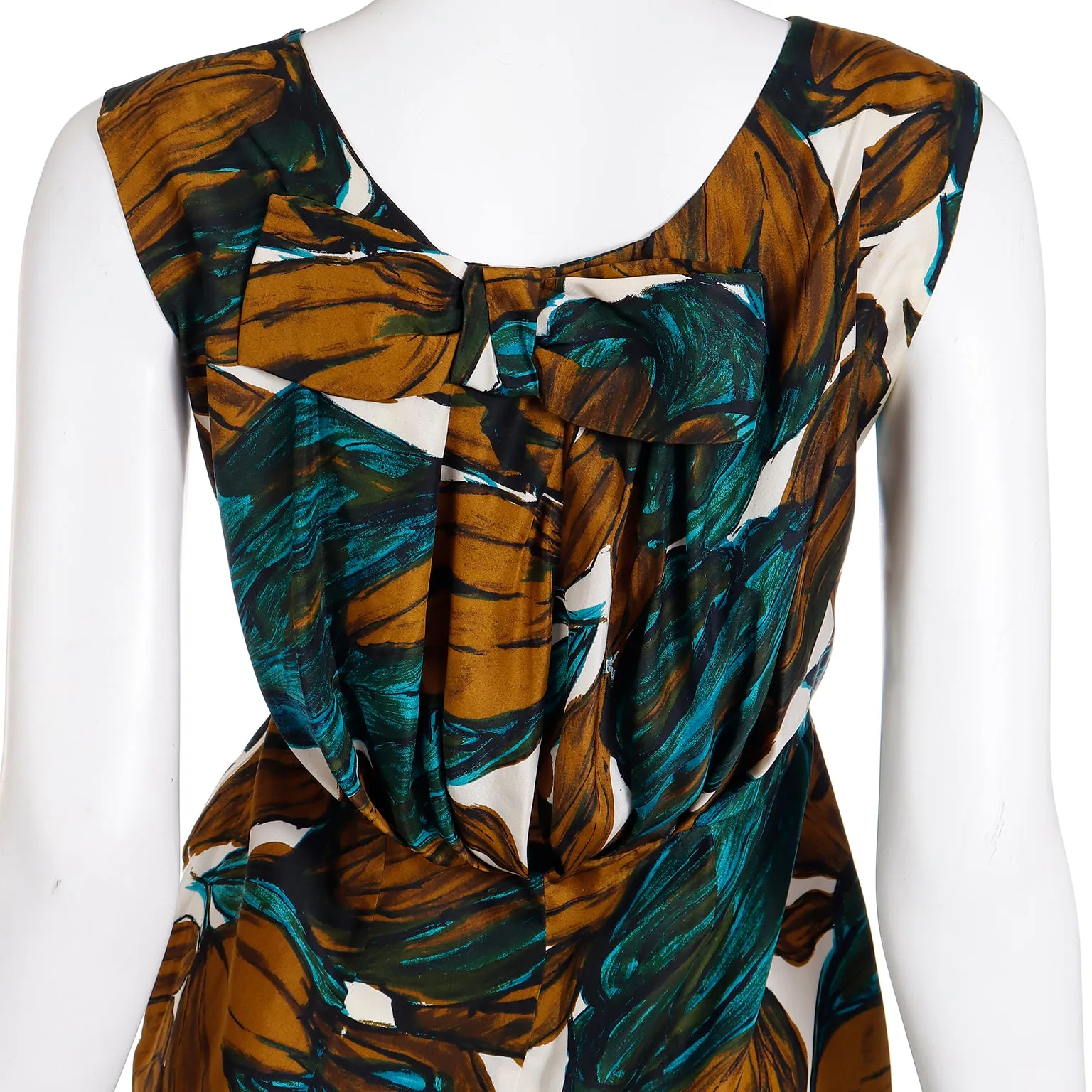 1960s Suzy Perette Blue Green & Copper Brown Sleeveless Silk Dress