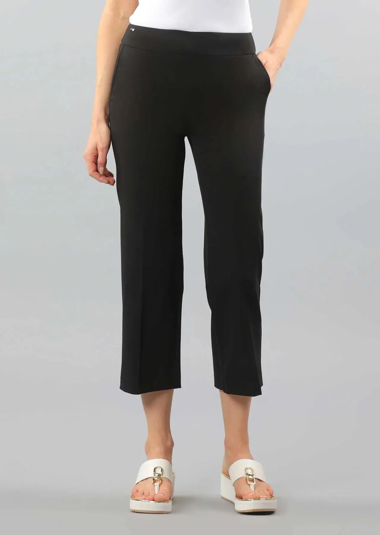 24" Crop Straight Leg Pant w/ Pockets - Black