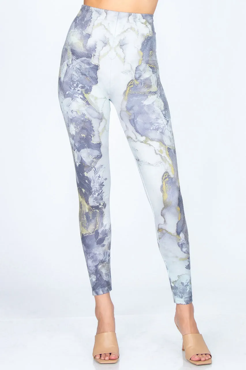 B4292DT High Waist Full Length Legging Abstract Marble Floral