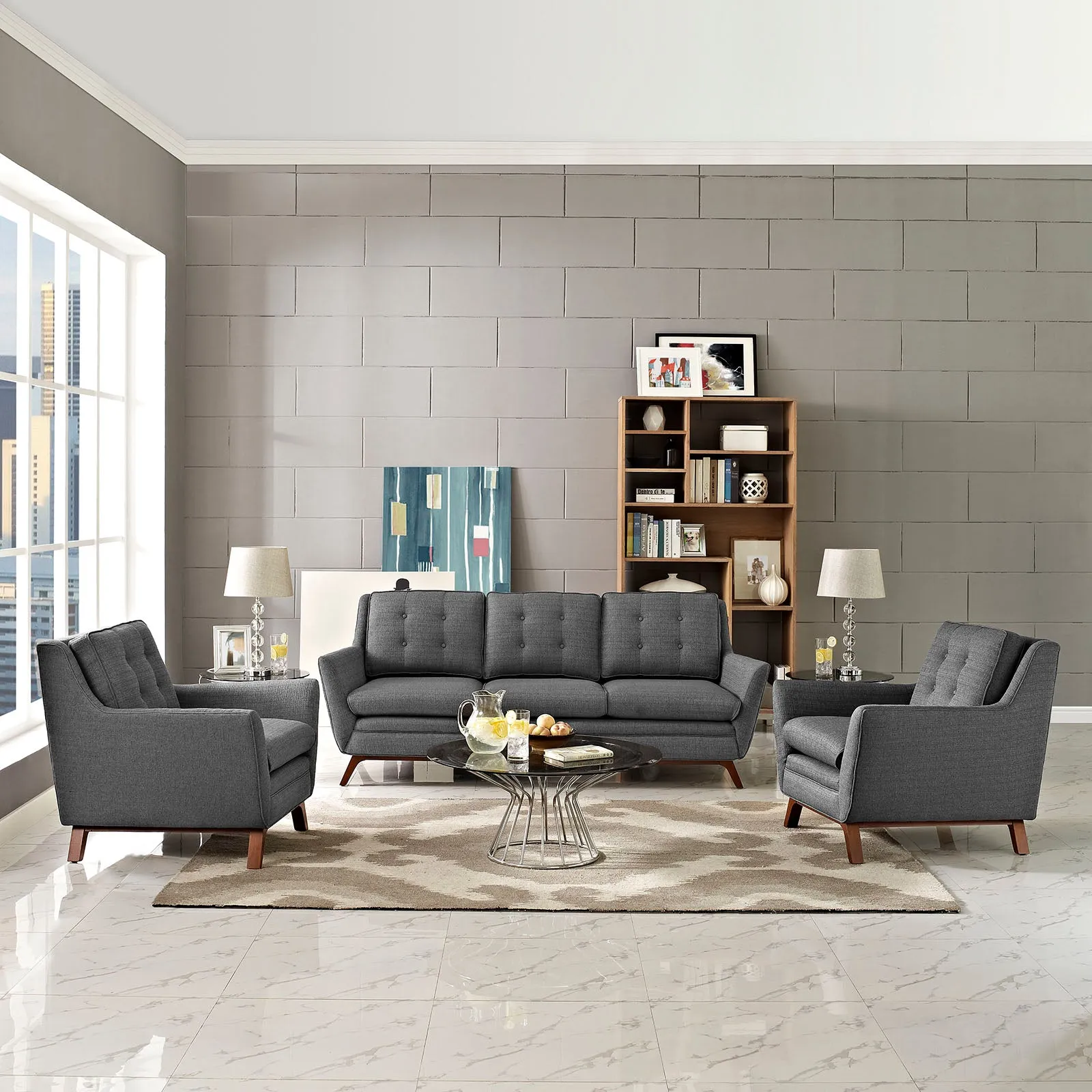 Beguile 3 Piece Upholstered Fabric Living Room Set by Modway