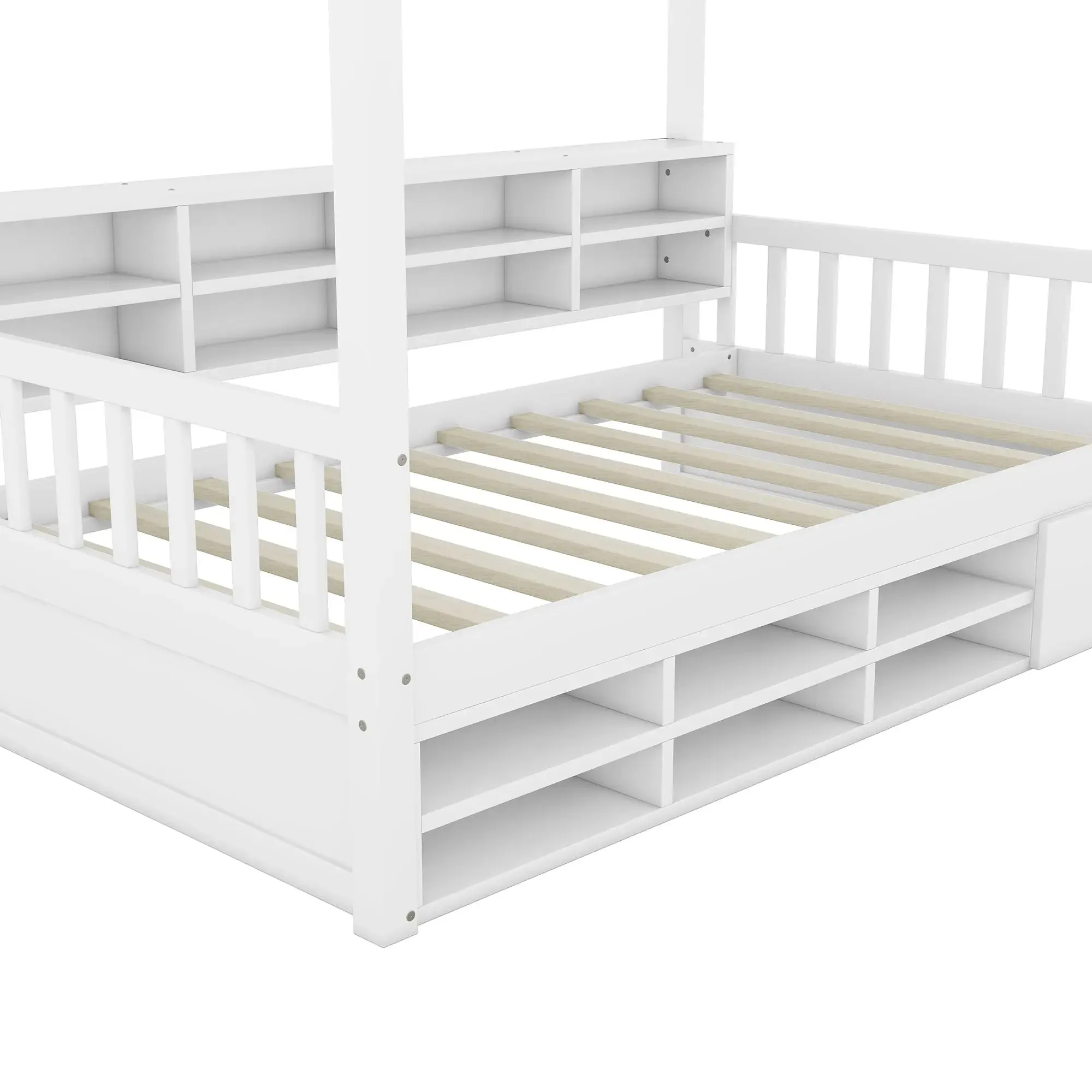 Bellemave® Wooden House Bed with Shelves and a Mini-cabinet