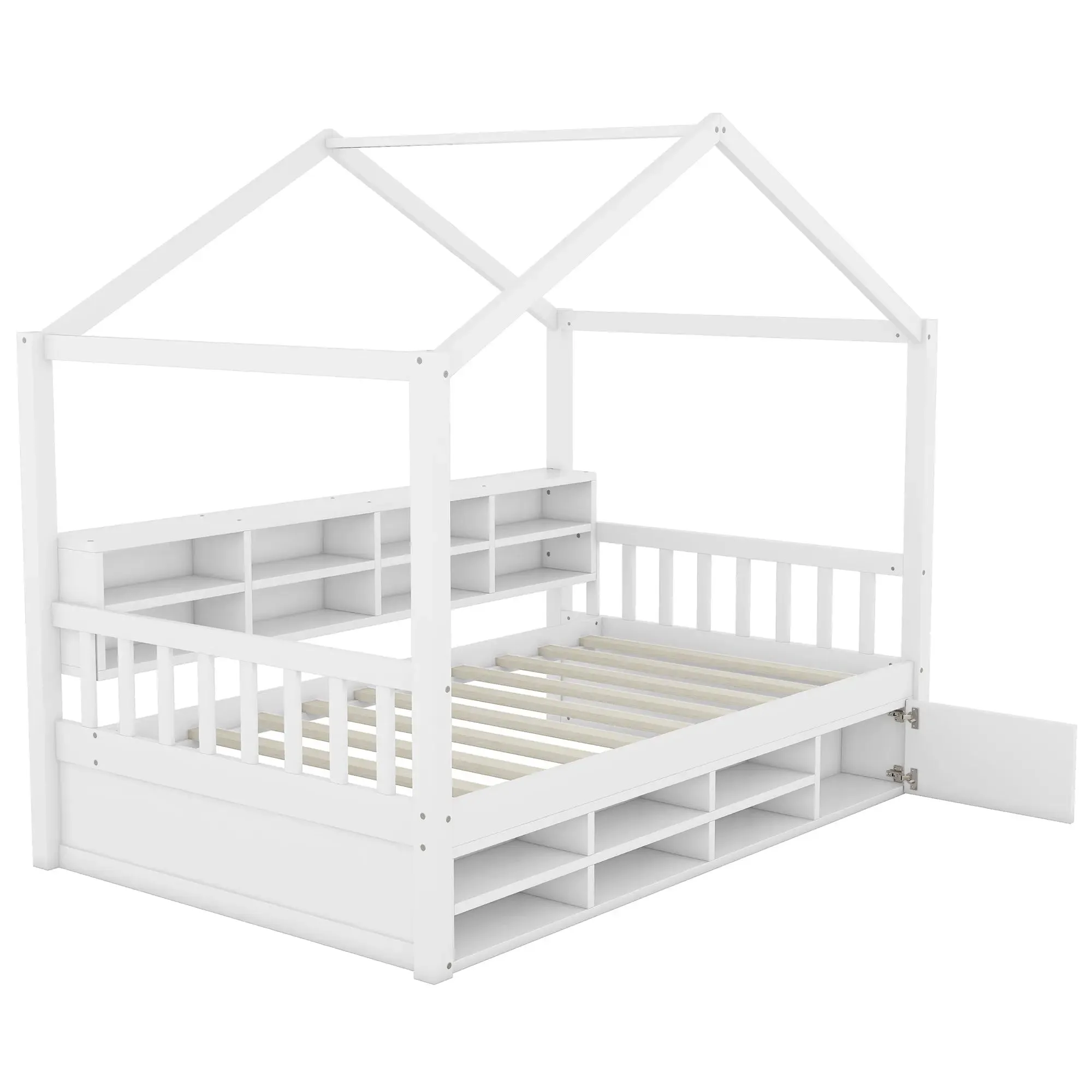 Bellemave® Wooden House Bed with Shelves and a Mini-cabinet