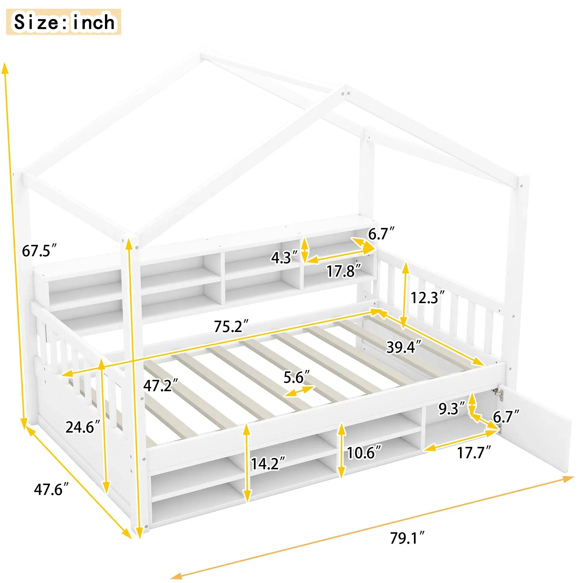 Bellemave® Wooden House Bed with Shelves and a Mini-cabinet