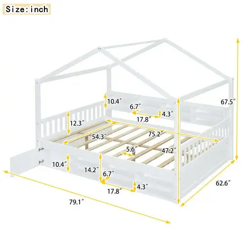 Bellemave® Wooden House Bed with Shelves and a Mini-cabinet