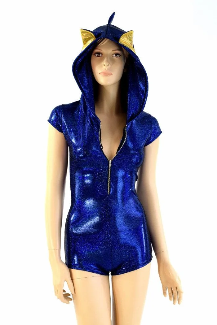 Blue Hedgehog Zipper Front Romper