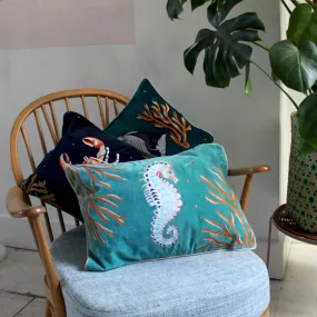 Coral Velvet Seahorse Cushion