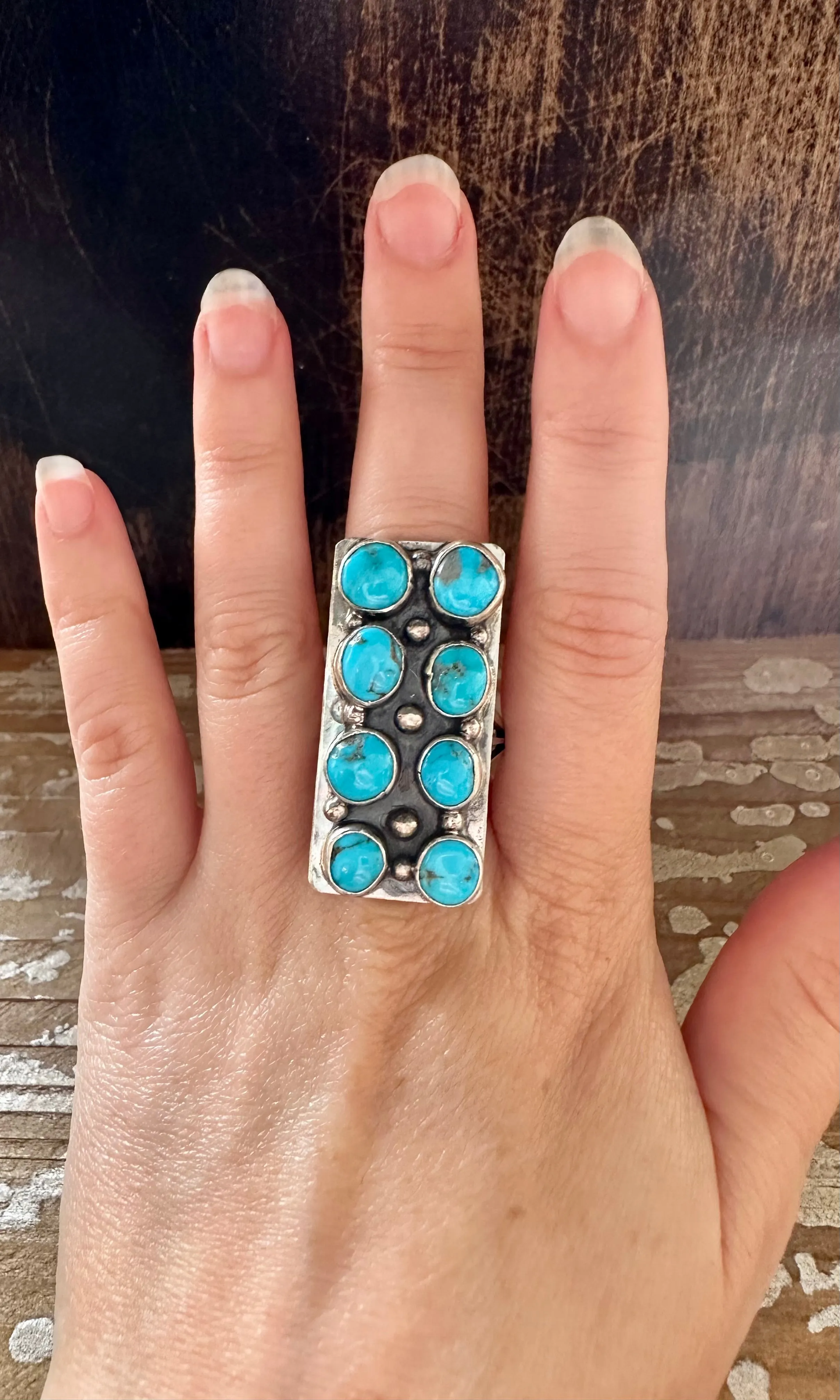 DOUBLE ROW TURQUOISE Sterling Silver Ring • Size 7 & 10