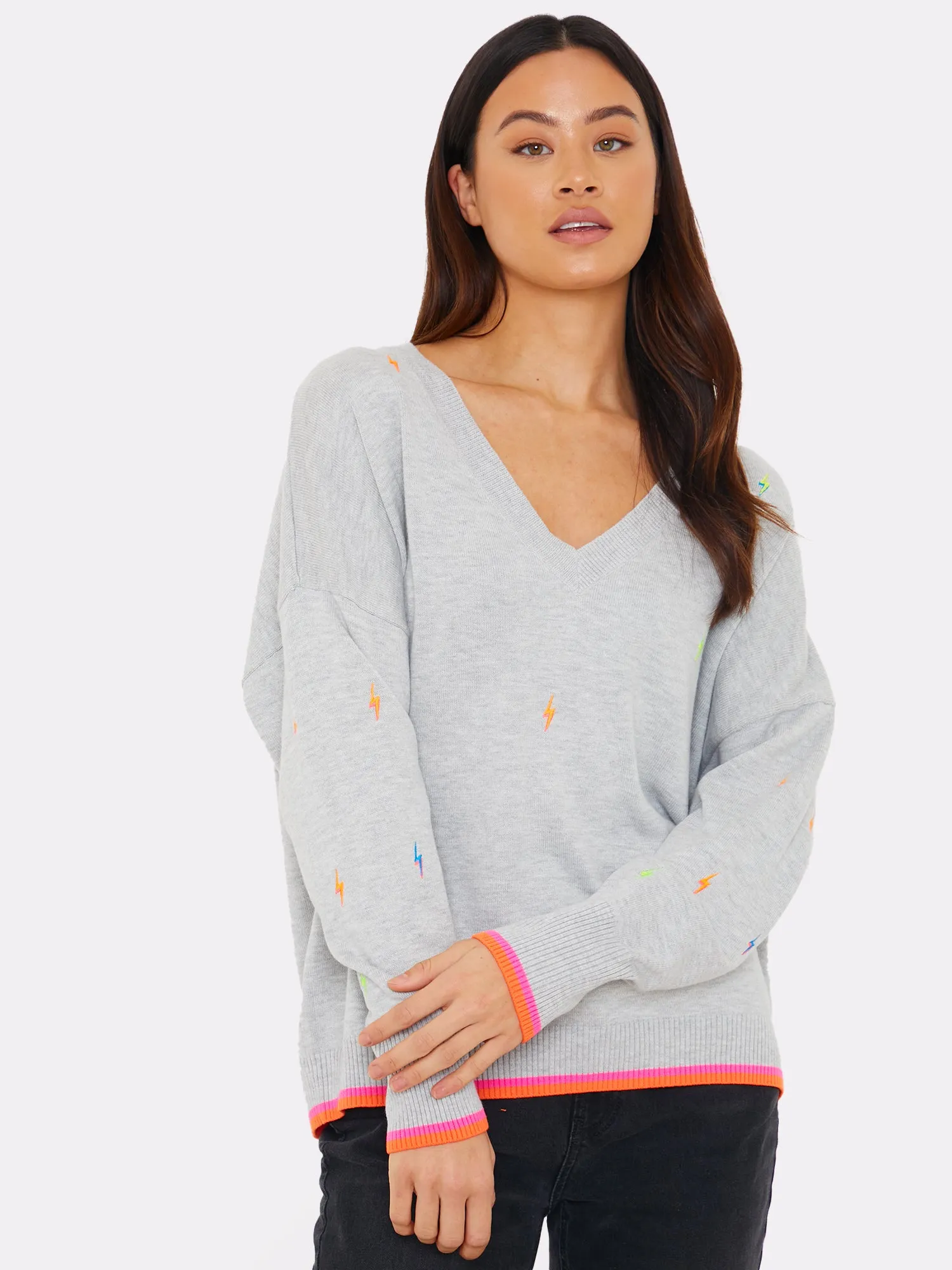 Electric Embroidered V-Neck Jumper