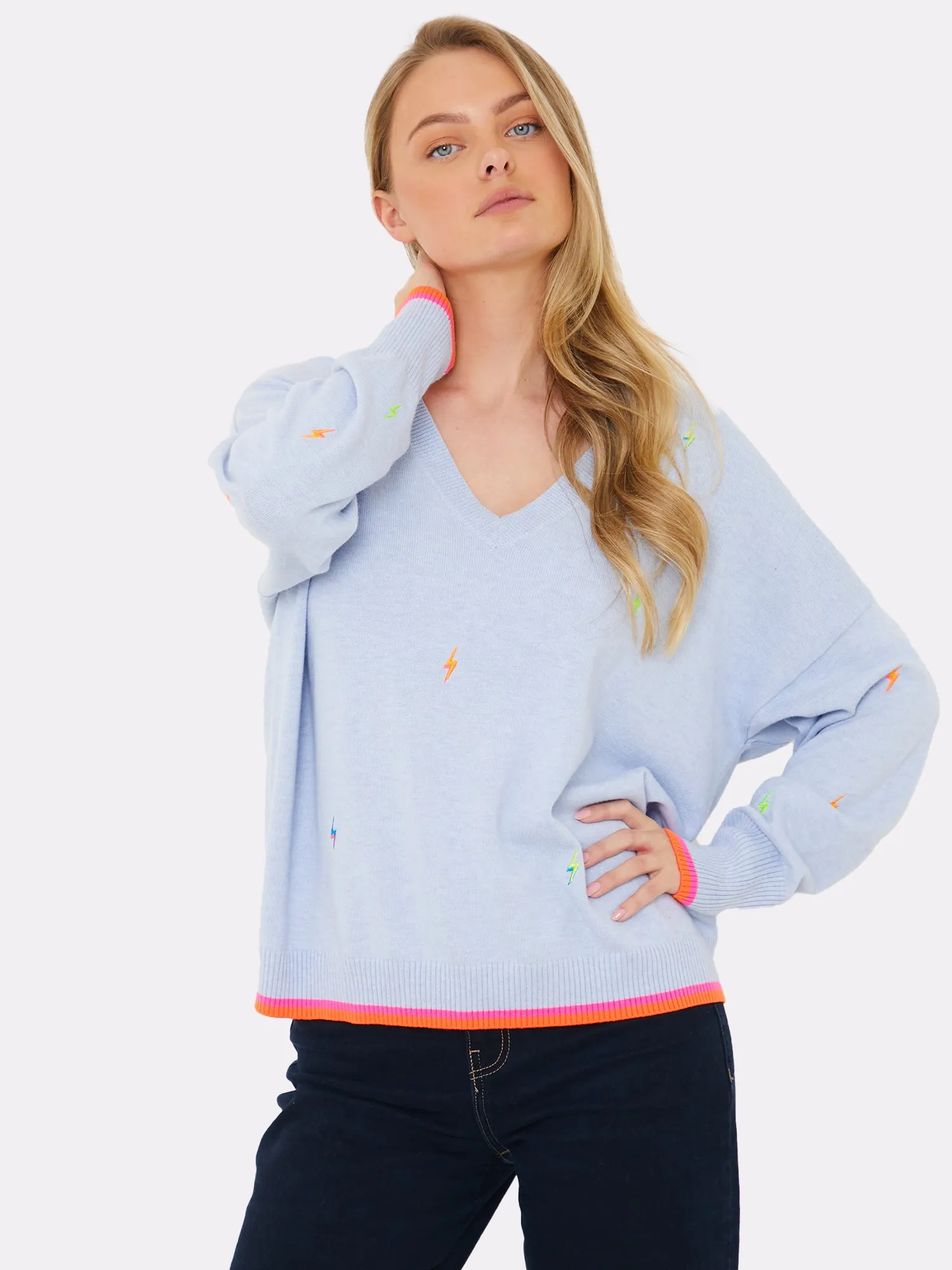 Electric Embroidered V-Neck Jumper