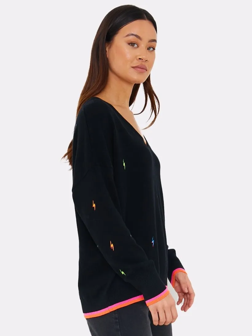 Electric Embroidered V-Neck Jumper