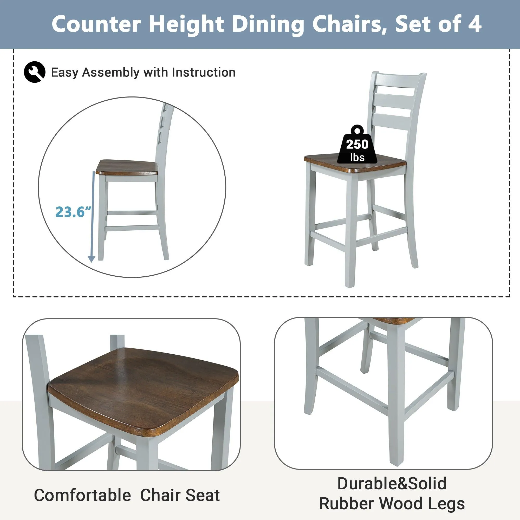 Farmhouse 5-Piece Counter Height Dining Set, Cherry & Gray, with Drop Leaf