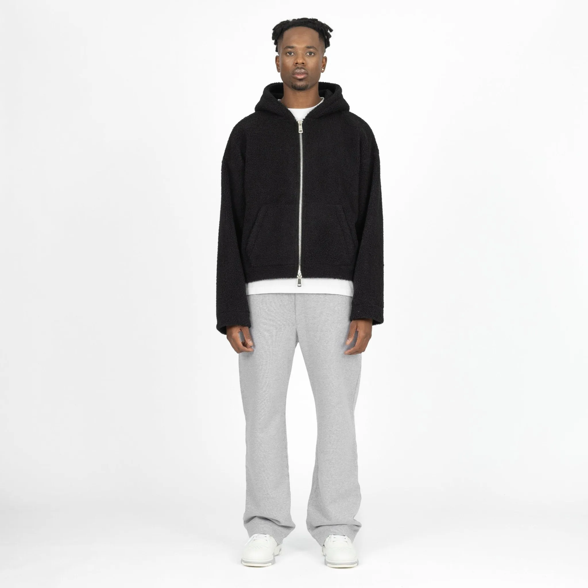 Fleeced Zip Hoodie - Black