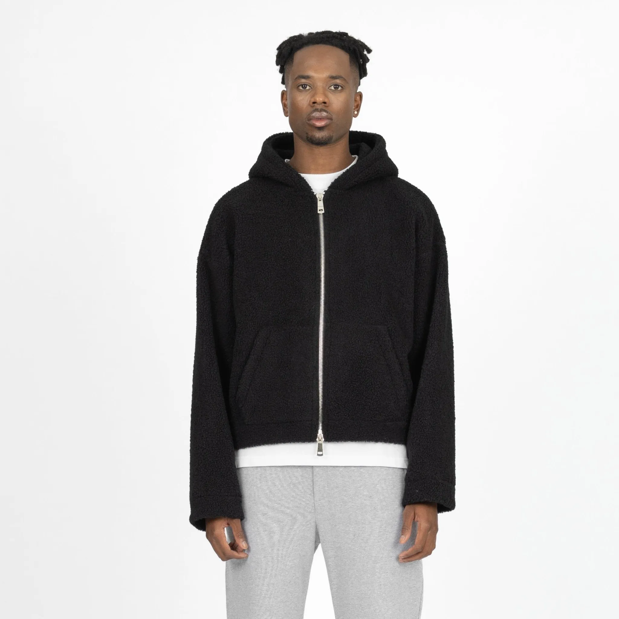 Fleeced Zip Hoodie - Black