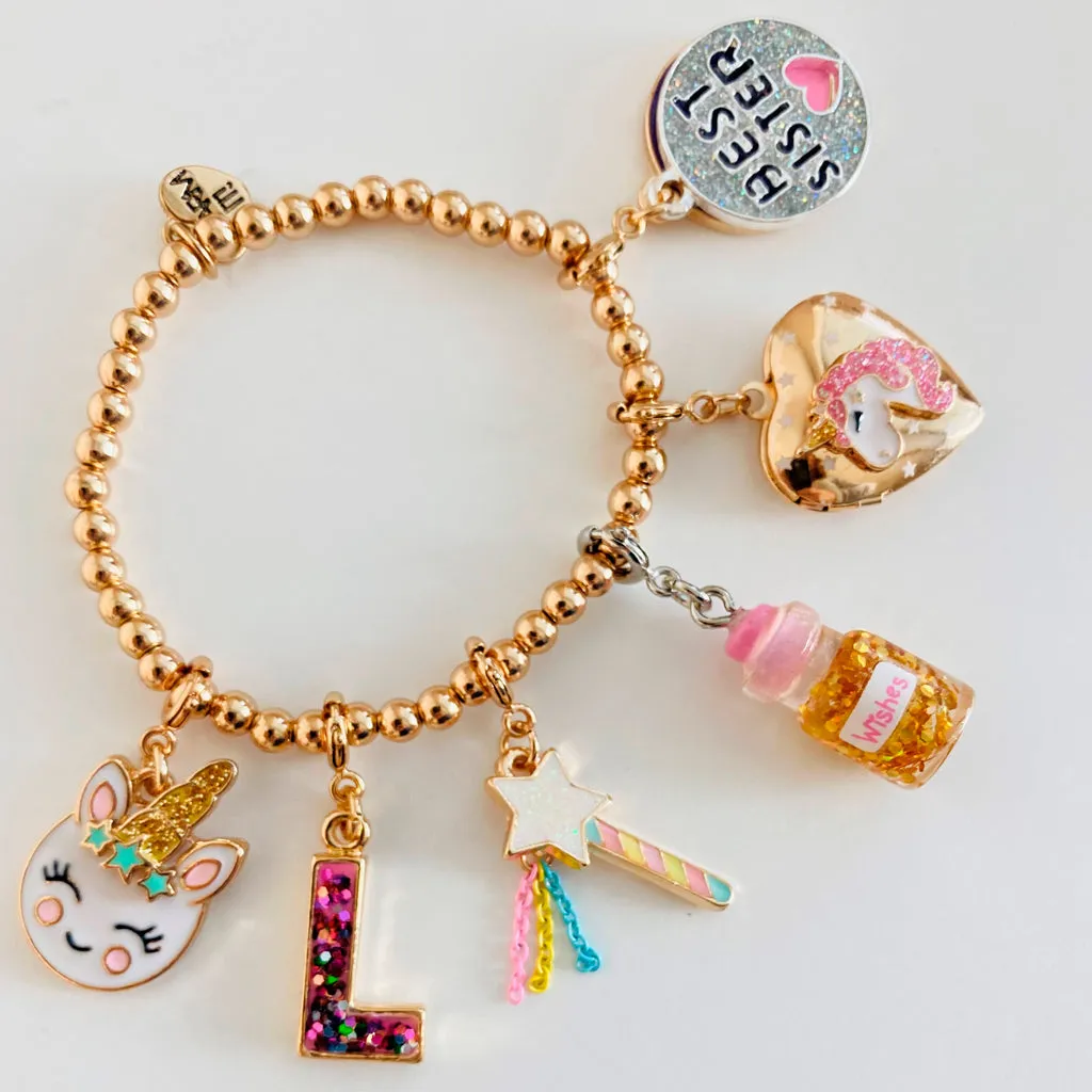 Gold Pink Glitter Letter T Charm