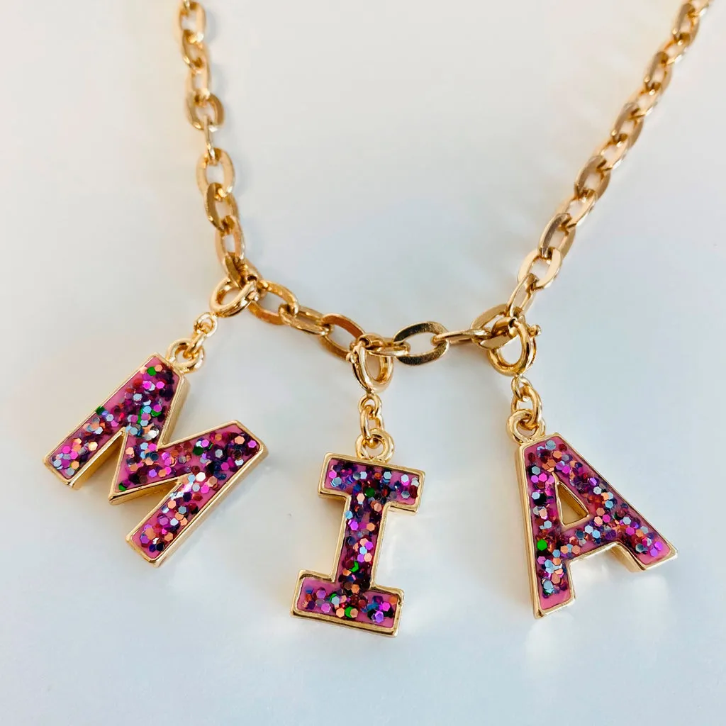 Gold Pink Glitter Letter T Charm