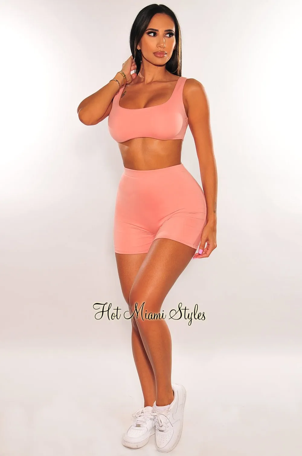 HMS Essential: Blush Crop Top Biker Shorts Two Piece Set