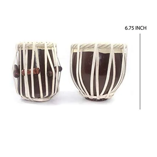 India Meets India Handicraft Miniature Musical Instrumental Set - Clarinet 8.5" and Tabla Drum 7" [Mango Wood - BROWN & YELLOW] - for 5-6 yrs Kids/Home Décor-Best Gift Made By Awarded Indian Artisan