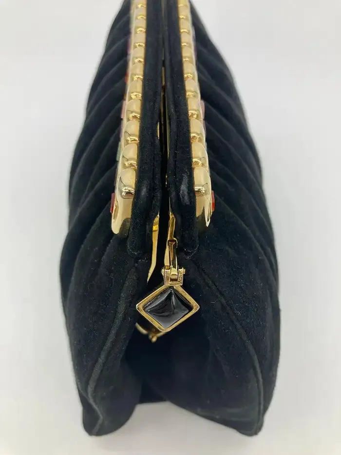 Judith Leiber Black Suede Gemstone Top Clutch