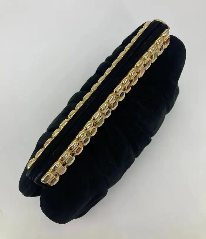 Judith Leiber Black Suede Gemstone Top Clutch