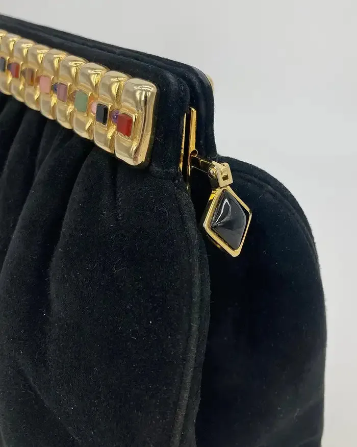 Judith Leiber Black Suede Gemstone Top Clutch