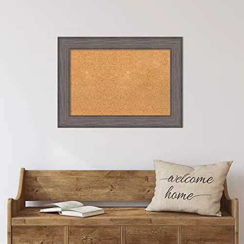 Natural Cork Board (29.12 x 21.12 in.), Country Barnwood Wood Frame - Bulletin Board, Organization Board, Pin Board - Medium