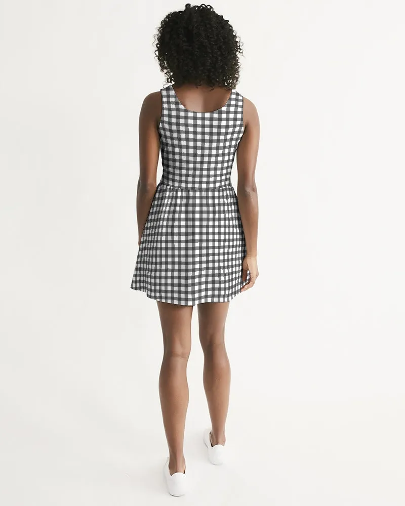 SMF Gingham Print Feminine Scoop Neck Skater Dress