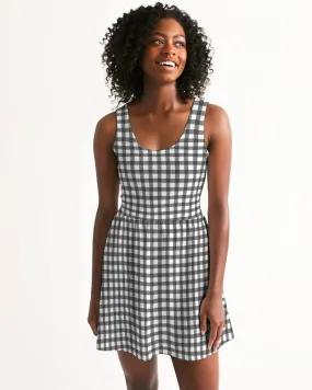 SMF Gingham Print Feminine Scoop Neck Skater Dress