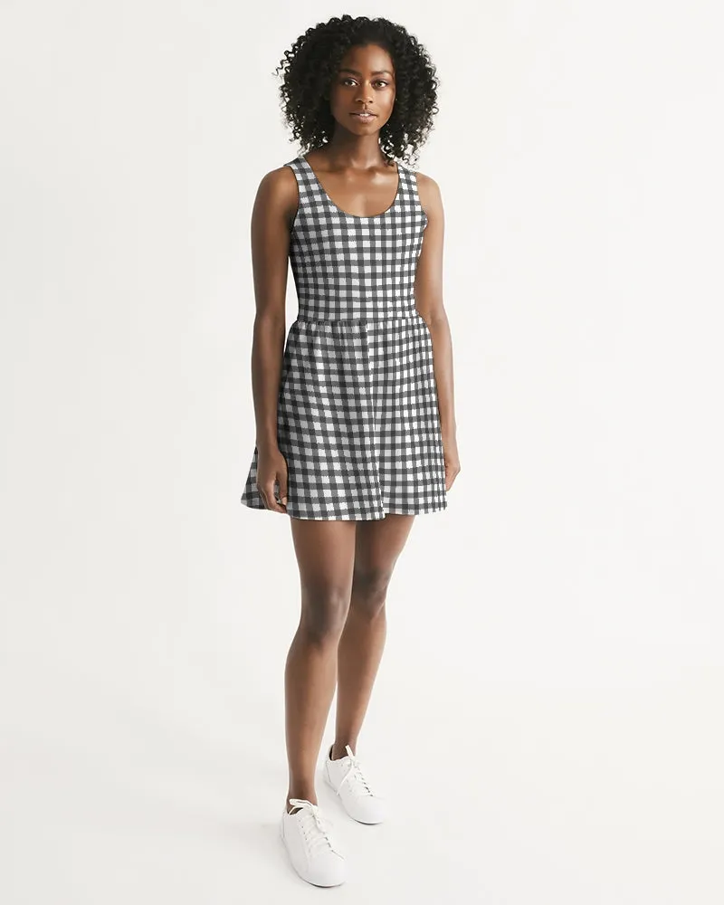 SMF Gingham Print Feminine Scoop Neck Skater Dress