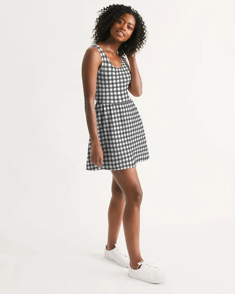 SMF Gingham Print Feminine Scoop Neck Skater Dress