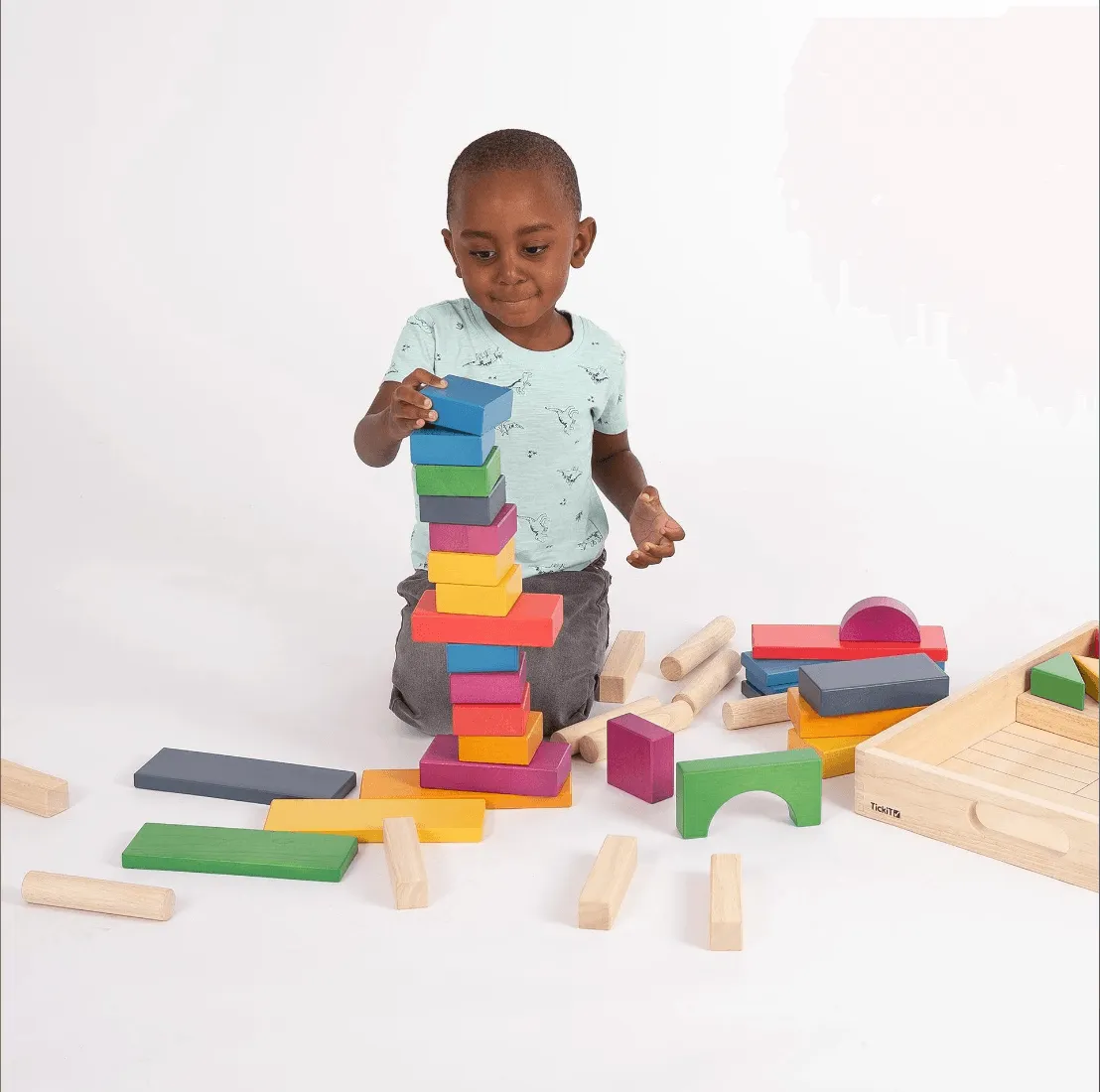 TickiT Rainbow Wooden Jumbo Block Set