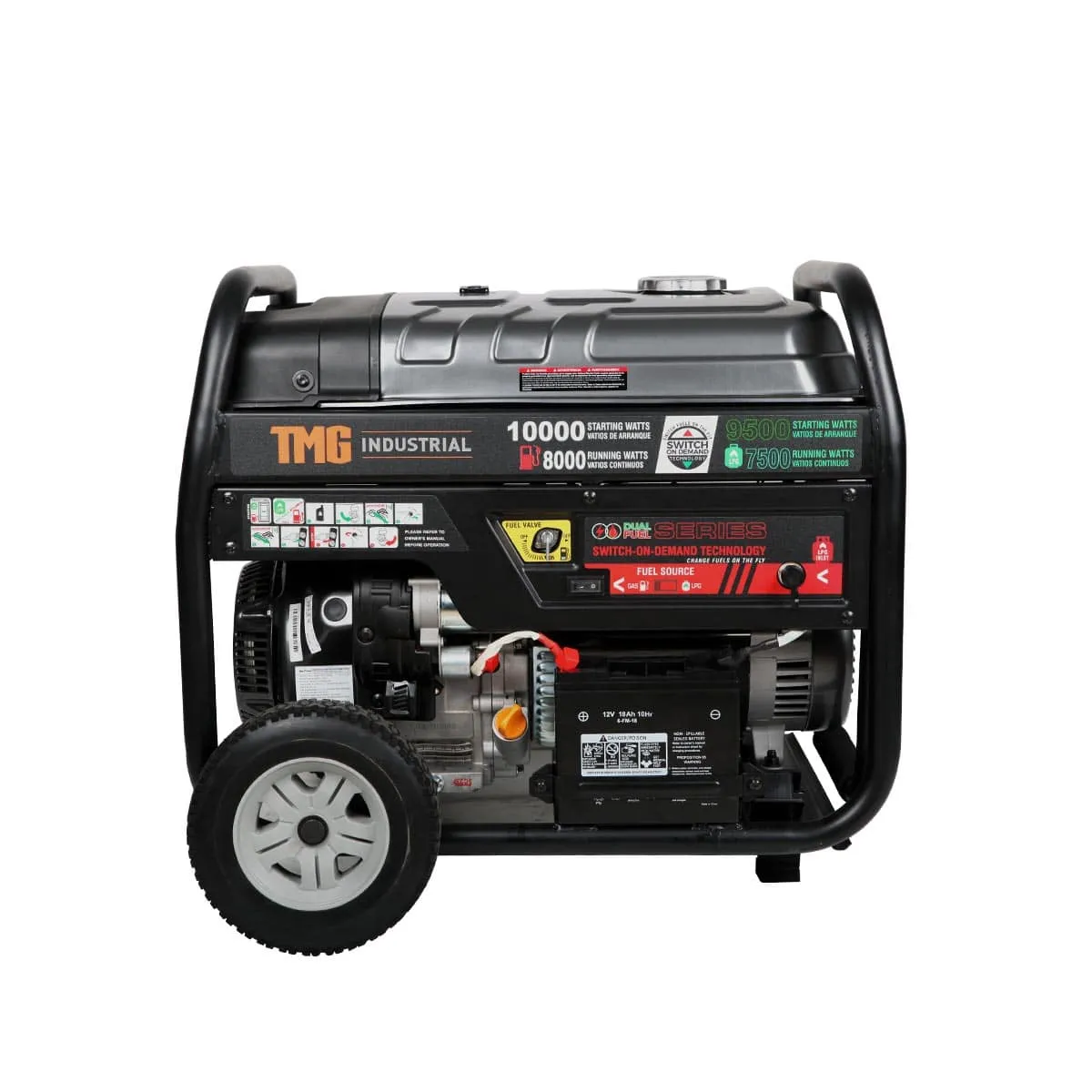 TMG Industrial 10,000-Watt Dual Fuel Generator (Gasoline and LPG) with Electric Start, 8.5 Hour Run Time, TMG-10000GED