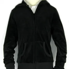 Velour Zip-Up Hooded Sweatshirt Junior Sizes Black With T.A.G. Logo